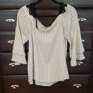 Loft off the shoulder tie strap bell sleeve blouse